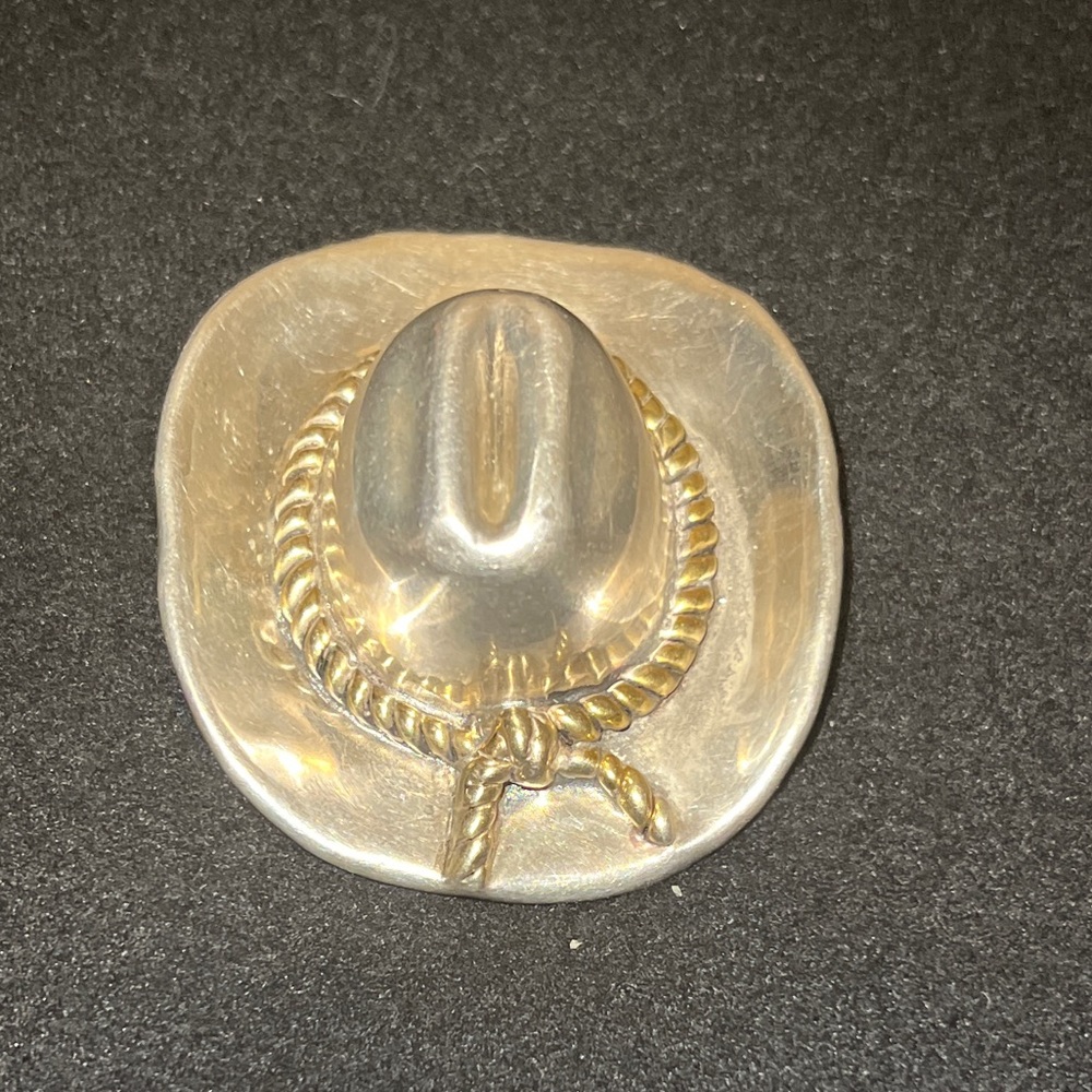 Designer Bat Ami Two Tone Sterling silver Cowboy Hat Pin Pendant.